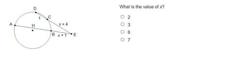 What is the value of x? 2 3 6 7 Geometry B - 5.0 - Extended – 2-example-1