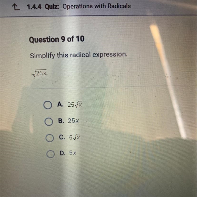 Simplify this radical expression. 25x-example-1