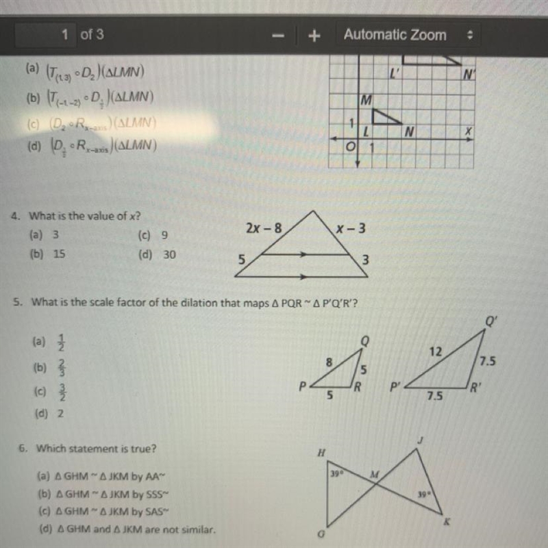 2x - 8 X-3 4. What is the value of x? (a) 3 (c) 9 (b) 15 (d) 30 5 3-example-1