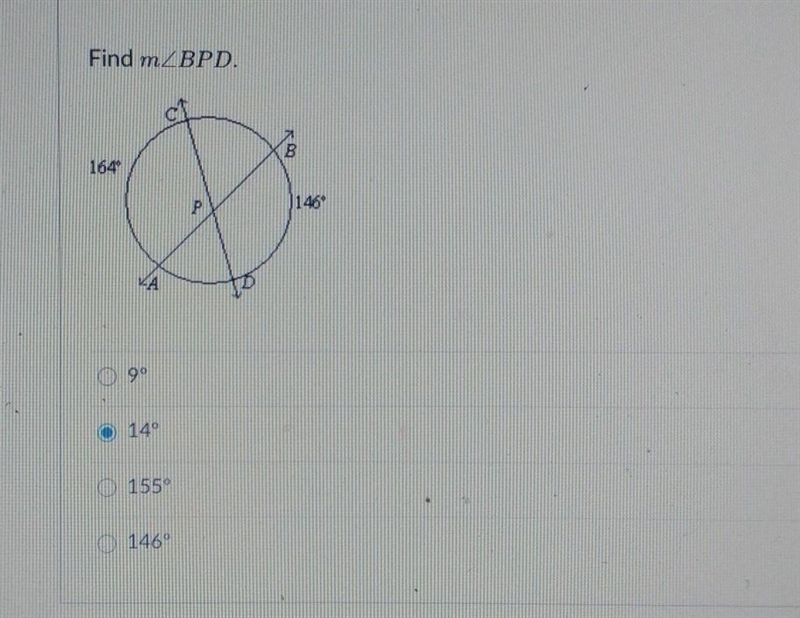 Geometry question pls help!!! Find measure of angle BPD A-9 degrees B- 14 degrees-example-1