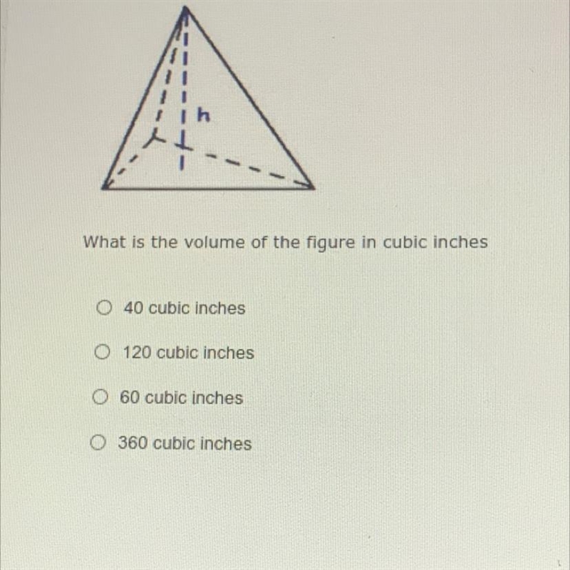 What is in the shape of a triangular pyramid and has a height of 10 inches the area-example-1