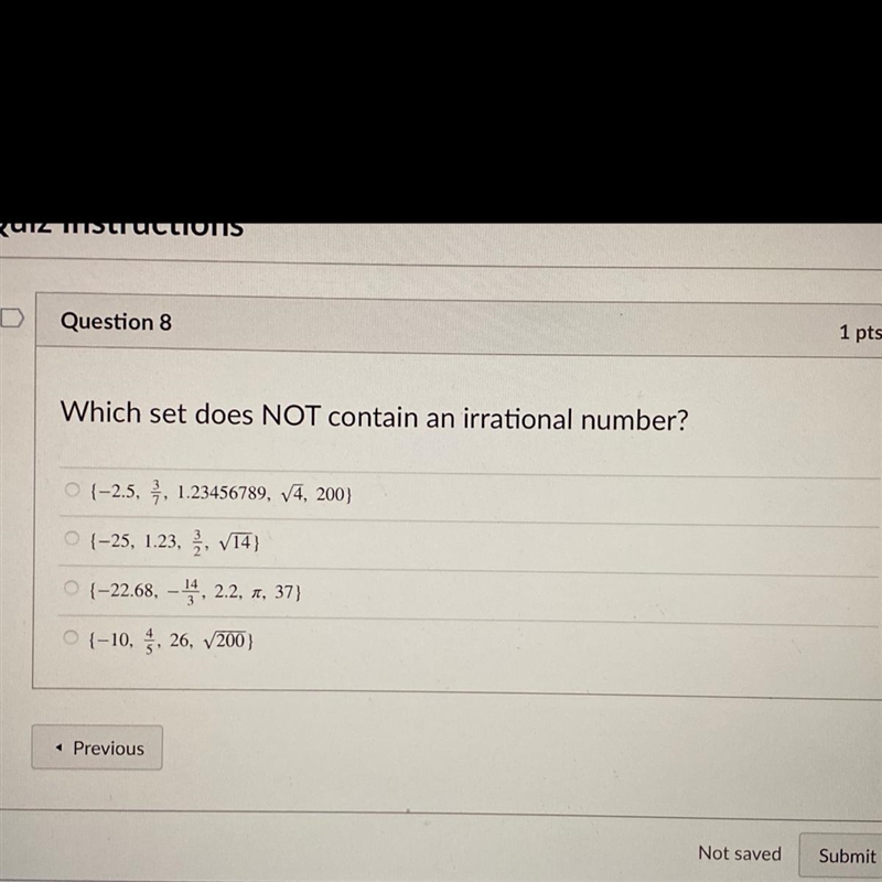 Which set does not contain an irrational number?-example-1