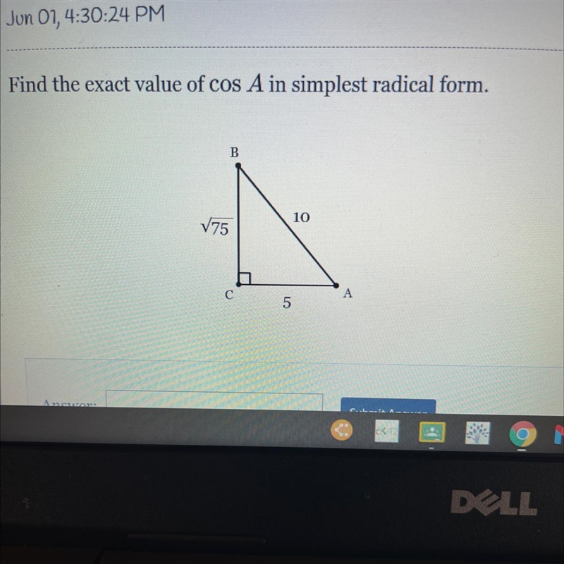 Find the exact value of cos A in simplest radical form-example-1