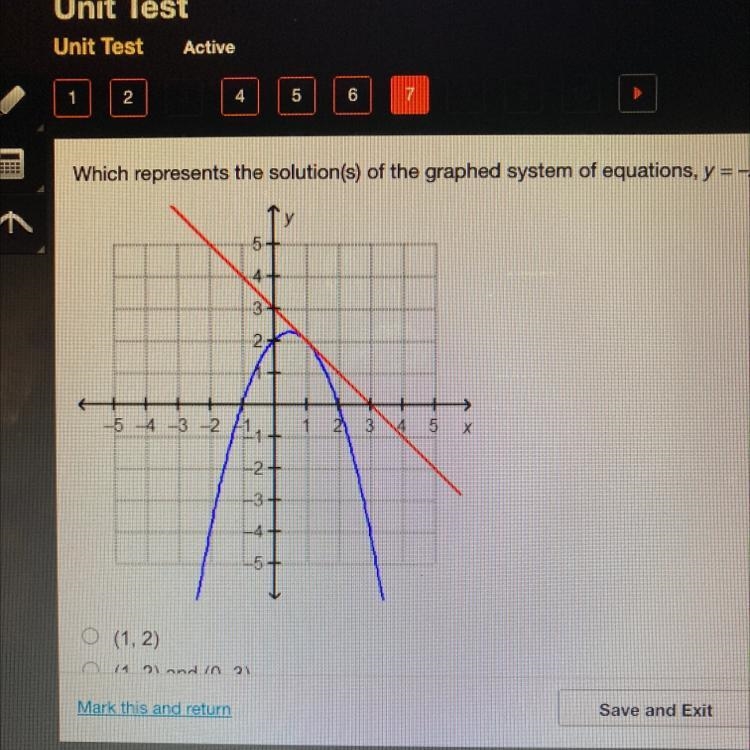 Which represents the solution(s) of the graphed system, y= -x^2+x+2 and y= -x+3 A-example-1