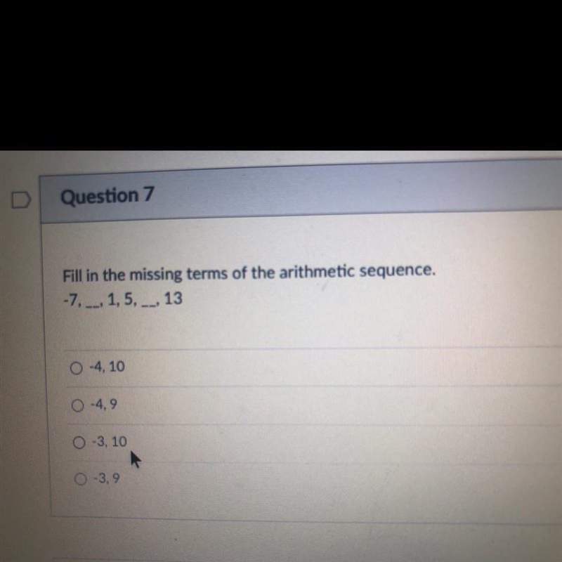 Fill in the missing terms of the arithmetic sequence, -7. 1,5-13-example-1