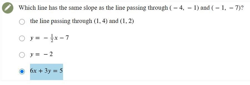 Which line has the same slope as the line passing through (-4, -1) and (-1, -7) ?-example-1