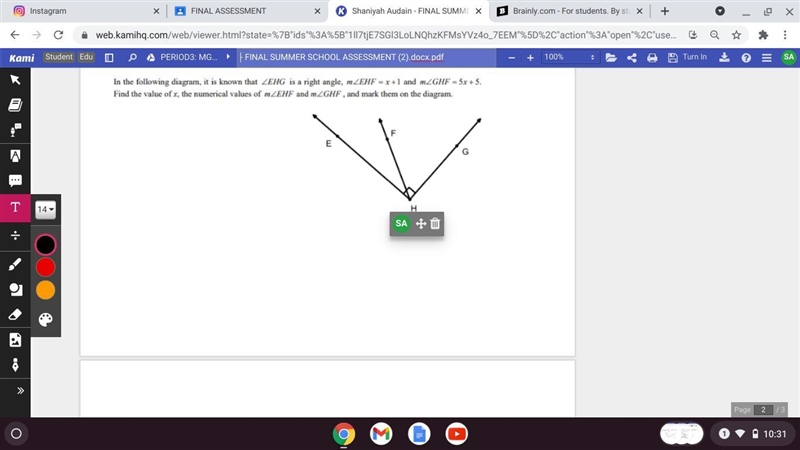 In the fallowing diagram, it is shown that mEHG is a right angle, mEHF = x+ 1 and-example-1