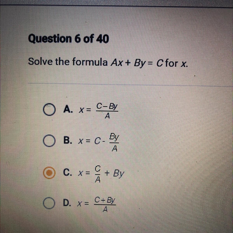 Solve the formula Ax + By = C for x.-example-1