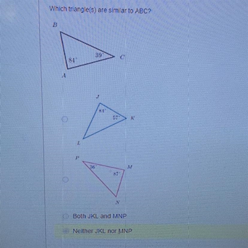 Which triangle(s) are similar to ABC?-example-1