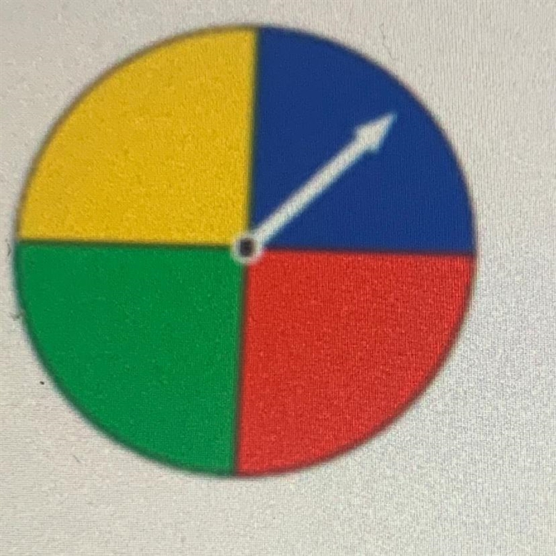 The spinner shown is spun 10 times. What is the probability that the spinner will-example-1