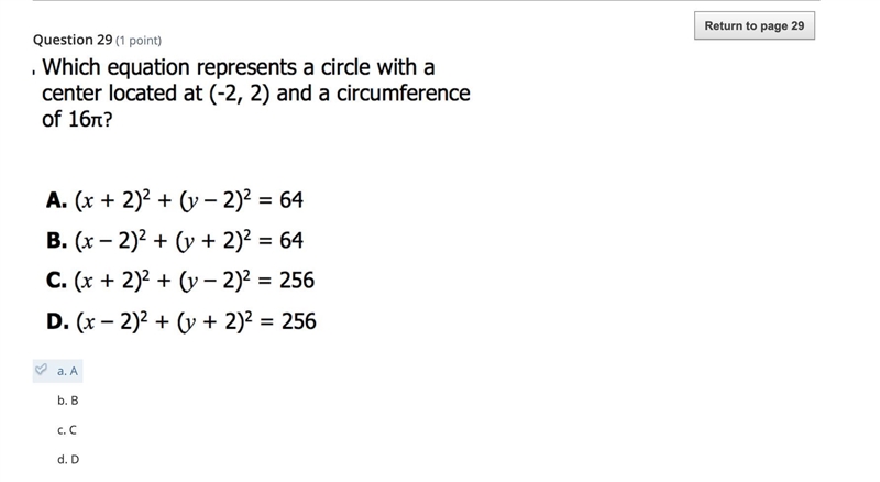 Which equation represents a circle with a center located at (-2,2) and a circumference-example-1