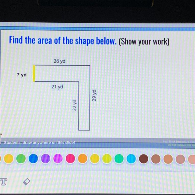 Help please! Find the area of the shape below. (Show work)-example-1