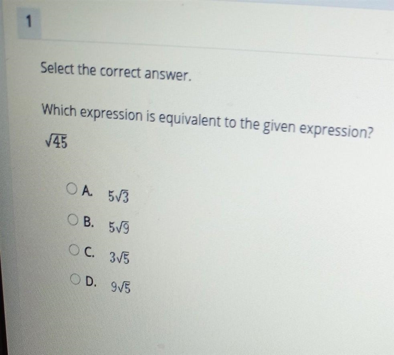 Which expression is equivalent to the given expression I need help nowwwww ! ​-example-1