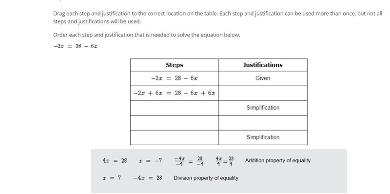 Drag each step and justification to the correct location on the table. Each step and-example-1