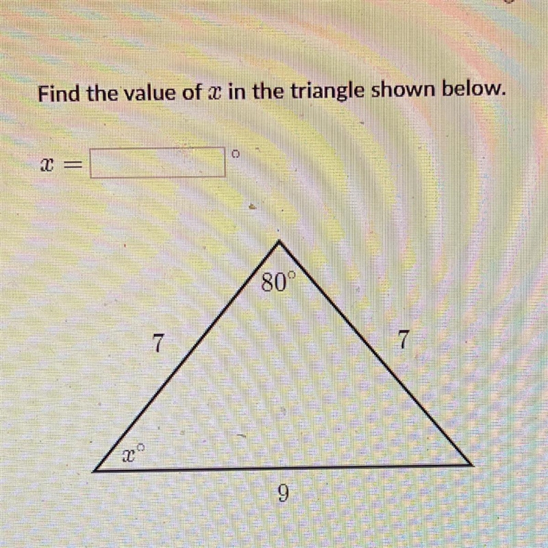 Find the value of x in the triangle below-example-1