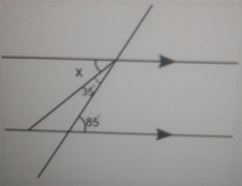 A pair of parallel lines is cut by a transversal. What is the measure of angle x? A-example-1