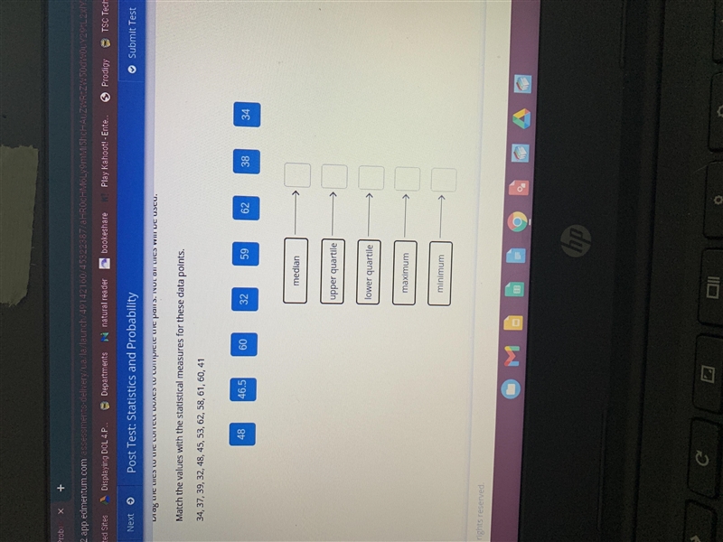 Match the values with the statistical measures for these data points. 34,37,39,32,48,45,53,62,58,61,60,41-example-1