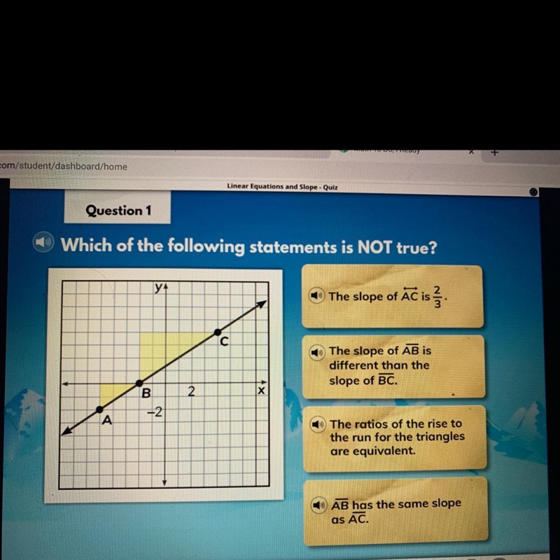 Which of the following statements is NOT true? yt The slope of Ac is c The slope of-example-1