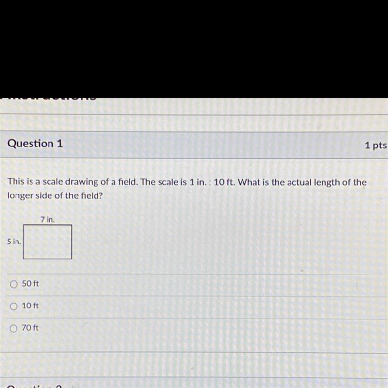 This is a scale drawing of a field. The scale is 1 in.: 10 ft. What is the actual-example-1