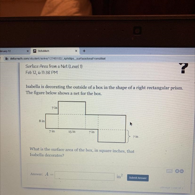 What is the surface area? I got 562 inches squared-example-1