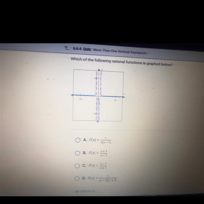 Which of the following rational functions is graphed below?-example-1