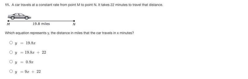 Help A car travels at a constant rate from point M to point N. It takes 22 minutes-example-1