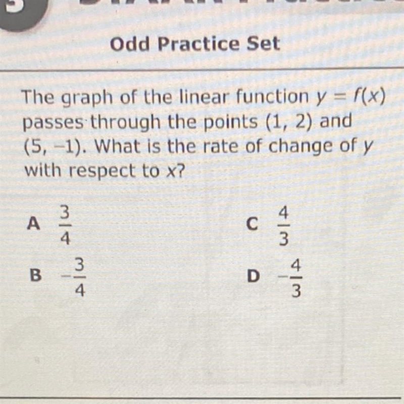 1 The graph of the linear function y = f(x) passes through the points (1, 2) and (5, -1). What-example-1