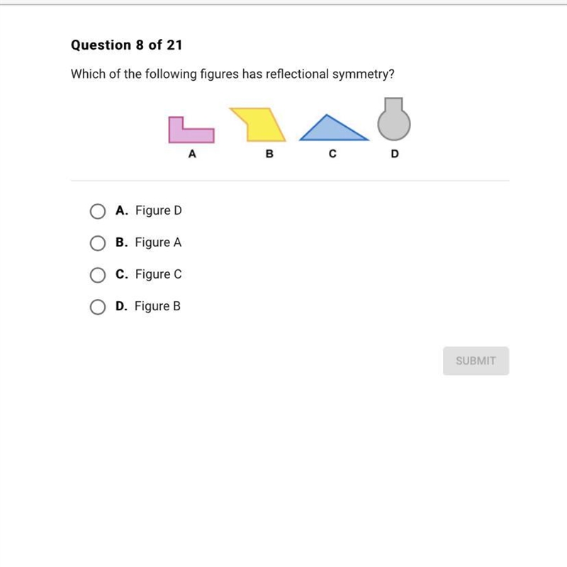 Which of the following figures has reflectional symmetry? Help !!-example-1