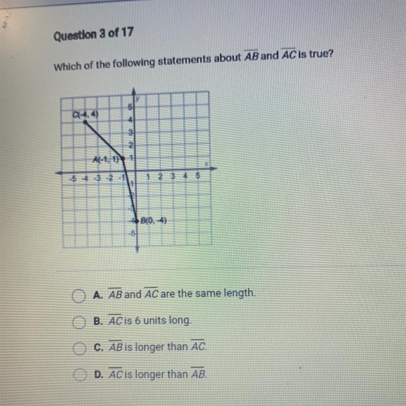 Which of the following statements about AB and AC is true? 914.4) -5.432 8(0.4) A-example-1