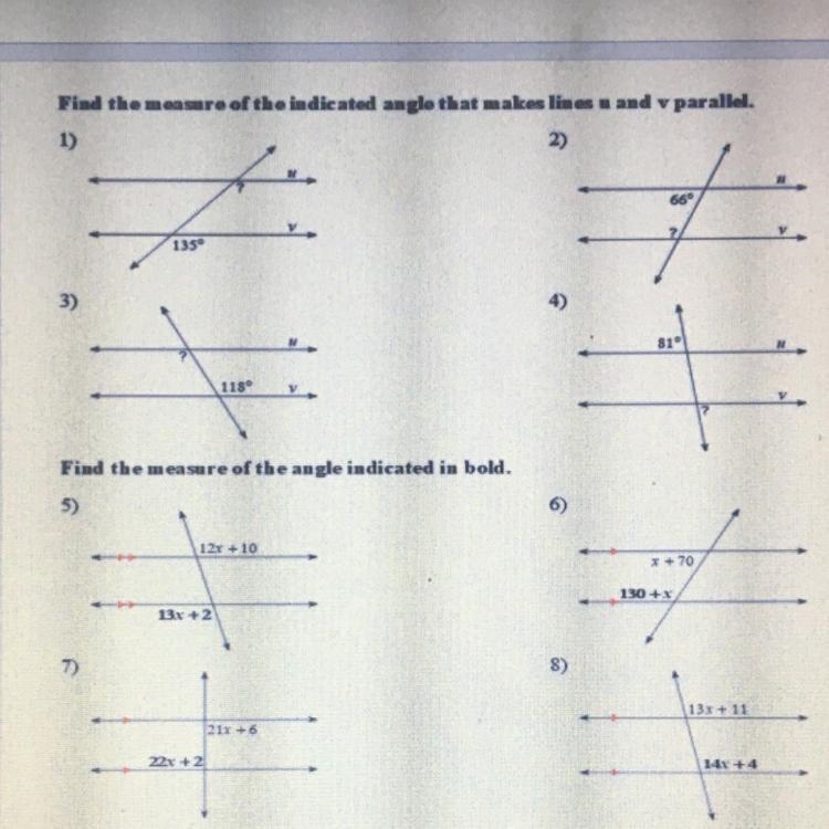 Find the measure of the indicated angle that makes lines uand v parallel. Find the-example-1