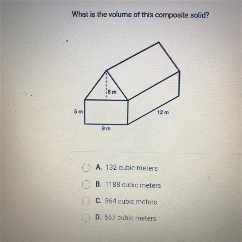 What is the volume of this composite solid? 6 m 5 m 12 m 9 m-example-1