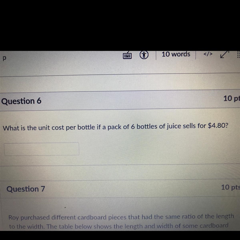 What is the unit cost per bottle if a pack of 6 bottles of juice sells for $4.80-example-1