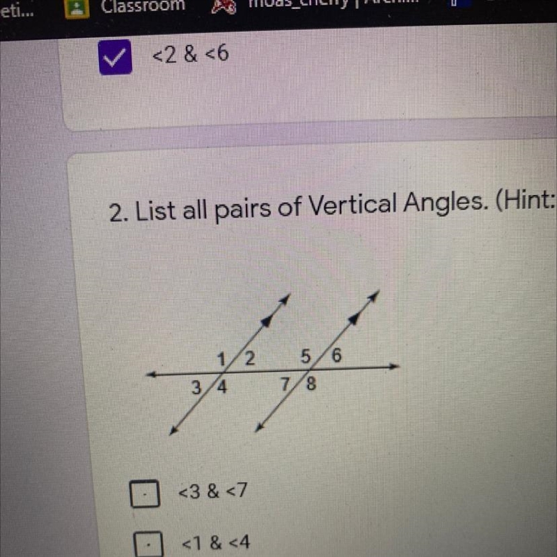 List all pairs of Vertical angles-example-1