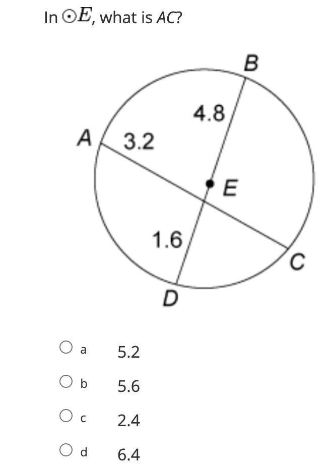 HELP I NEED THE ANSWER!!! Given circle E what is the length of AC?-example-1