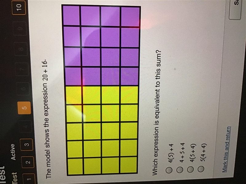 The model shows the expression 20+16. Which expression is equivalent to this sum?-example-1