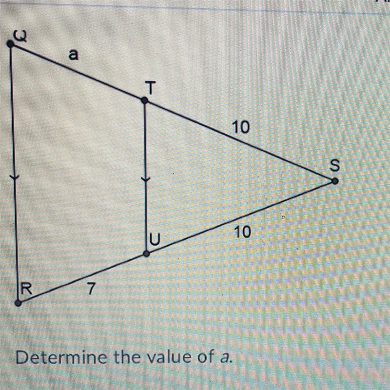 Determine the value of a. A) 6 B) 70 C) 7 D) 10-example-1