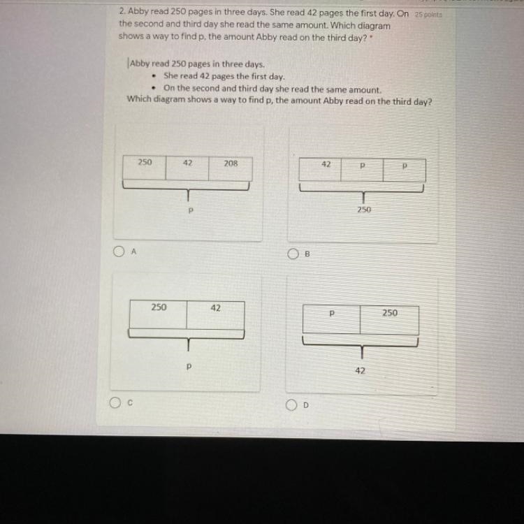 Abby read 250 pages in three days. She read 42 pages the first day. On the second-example-1