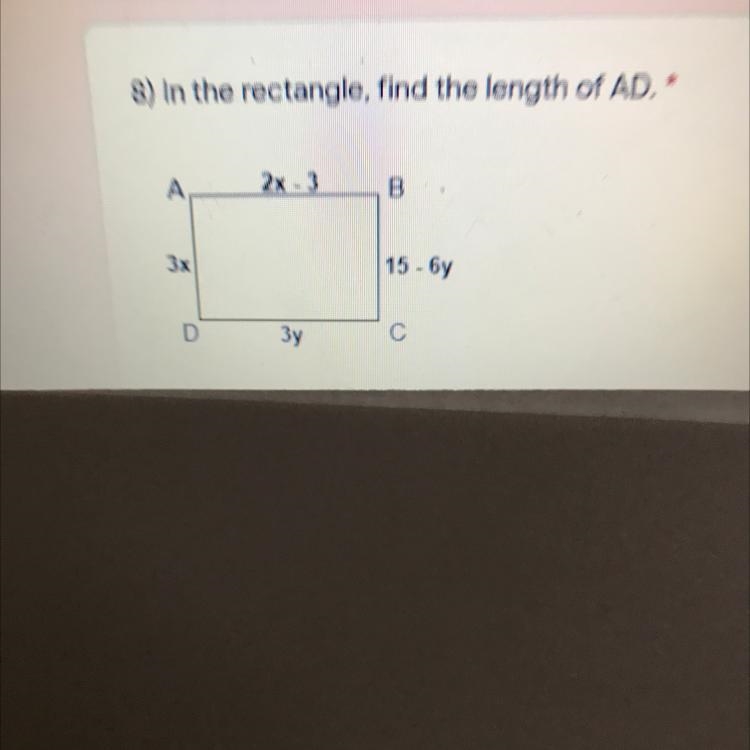 In the rectangle, find the length of AD.-example-1