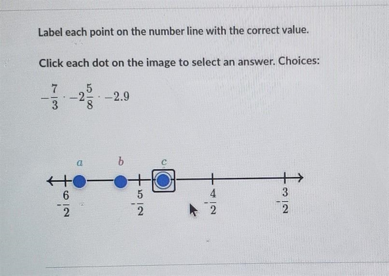 Label each point on the number line with the correct value. Click each dot on the-example-1