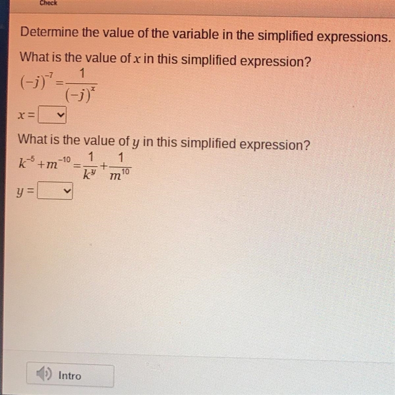 Pleaseee Help. What is the value of x in this simplified expression? (-1) = (-j)* 1 X-example-1