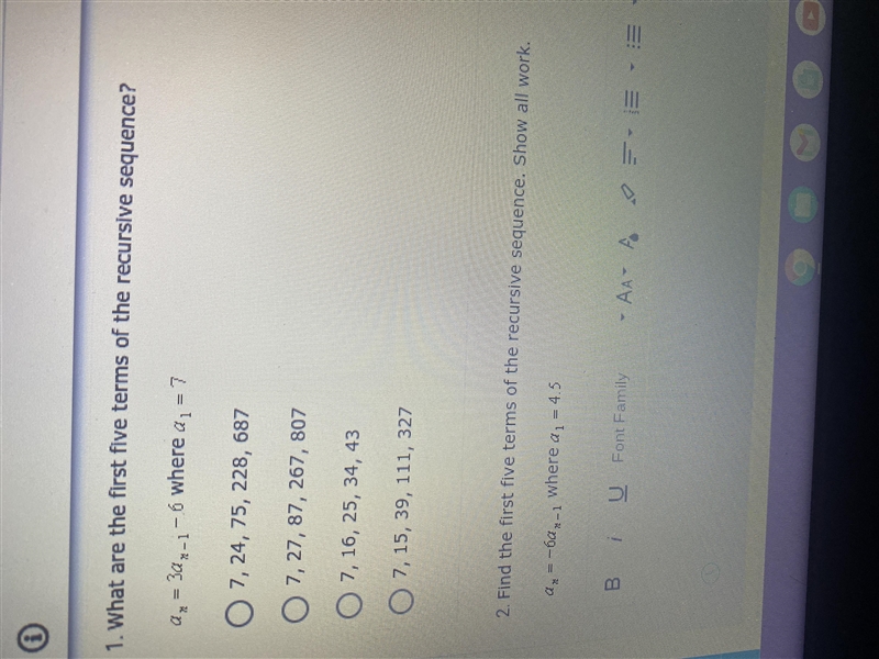 First five terms of the Recursive sequence-example-1