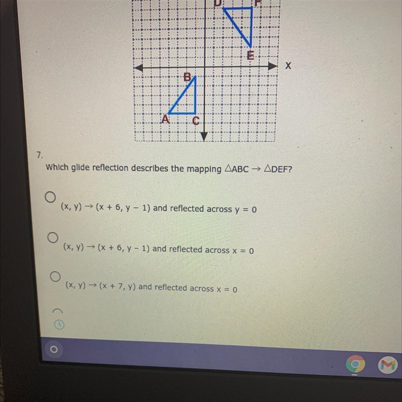 Which glide reflection describes the mapping triangle ABC to triangle DEF?-example-1