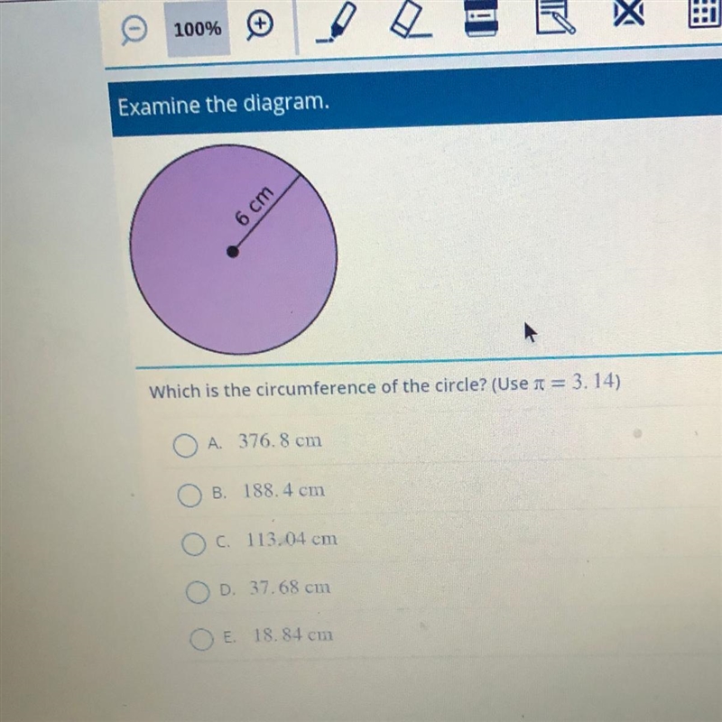 Which is the circumference of the circle? help pls-example-1