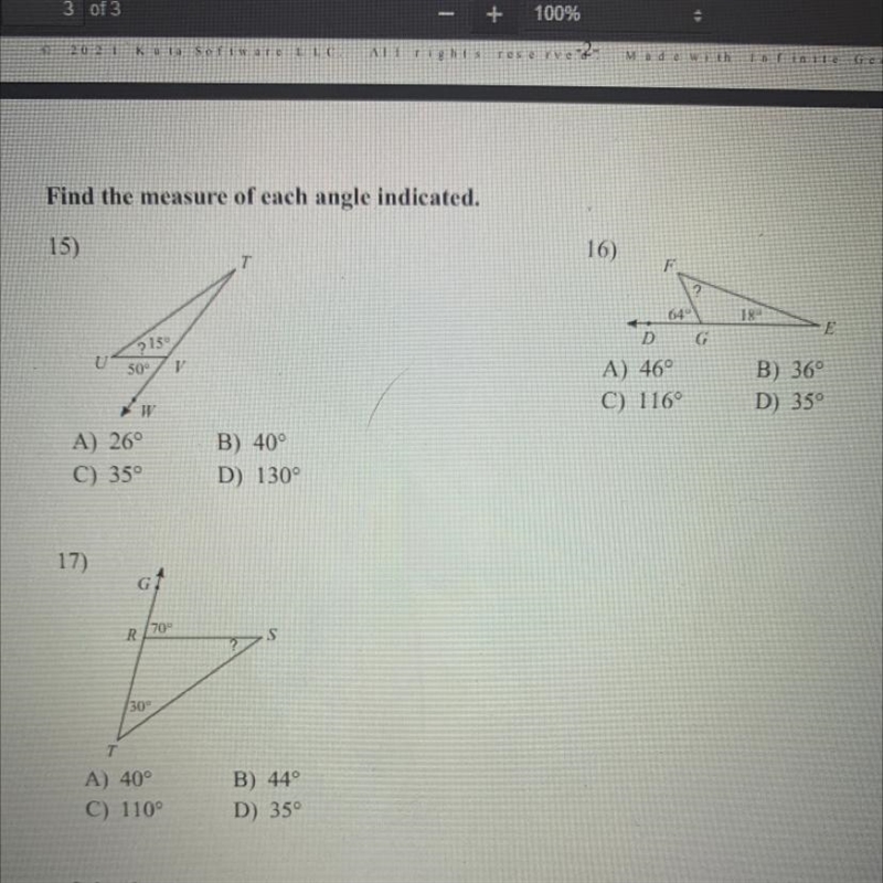 Find the measure of each angle indicated.-example-1