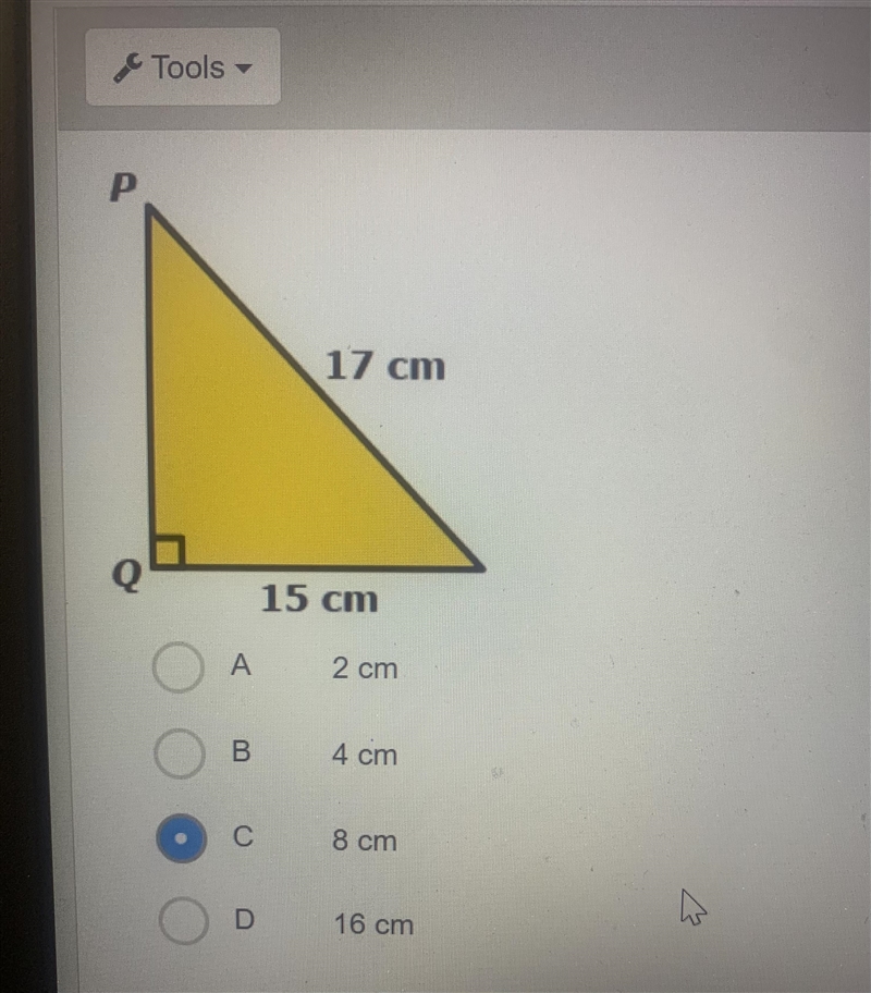 In the right angle shown, what is the value of PQ-example-1