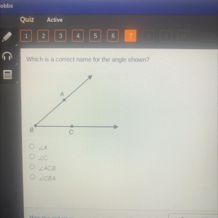 Which is a correct name for the angle shown?-example-1