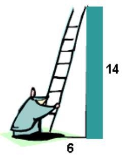 What is the length of the ladder? It is 6 ft. from the house at the bottom and touches-example-1