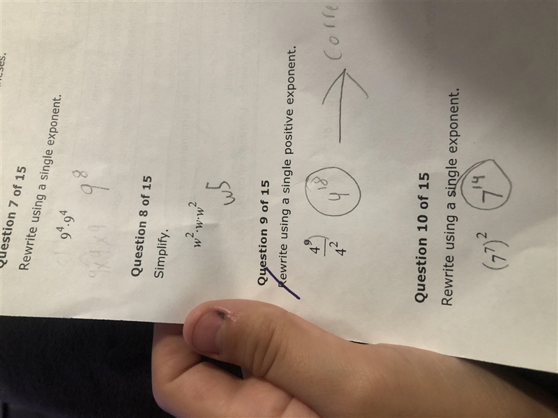 Rewrite using a single positive exponent: 4^9/4^2-example-1