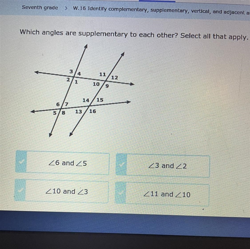 Which angles are supplementary to each other?-example-1