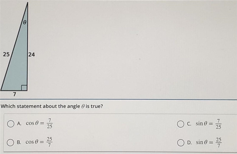 Which statement about the angle 0 is true-example-1